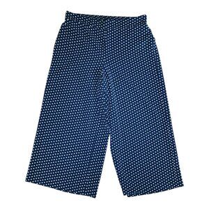 Adrianna Papell Pants Womens Size L Large Blue White Polka Dot Wide Leg Zip Crop